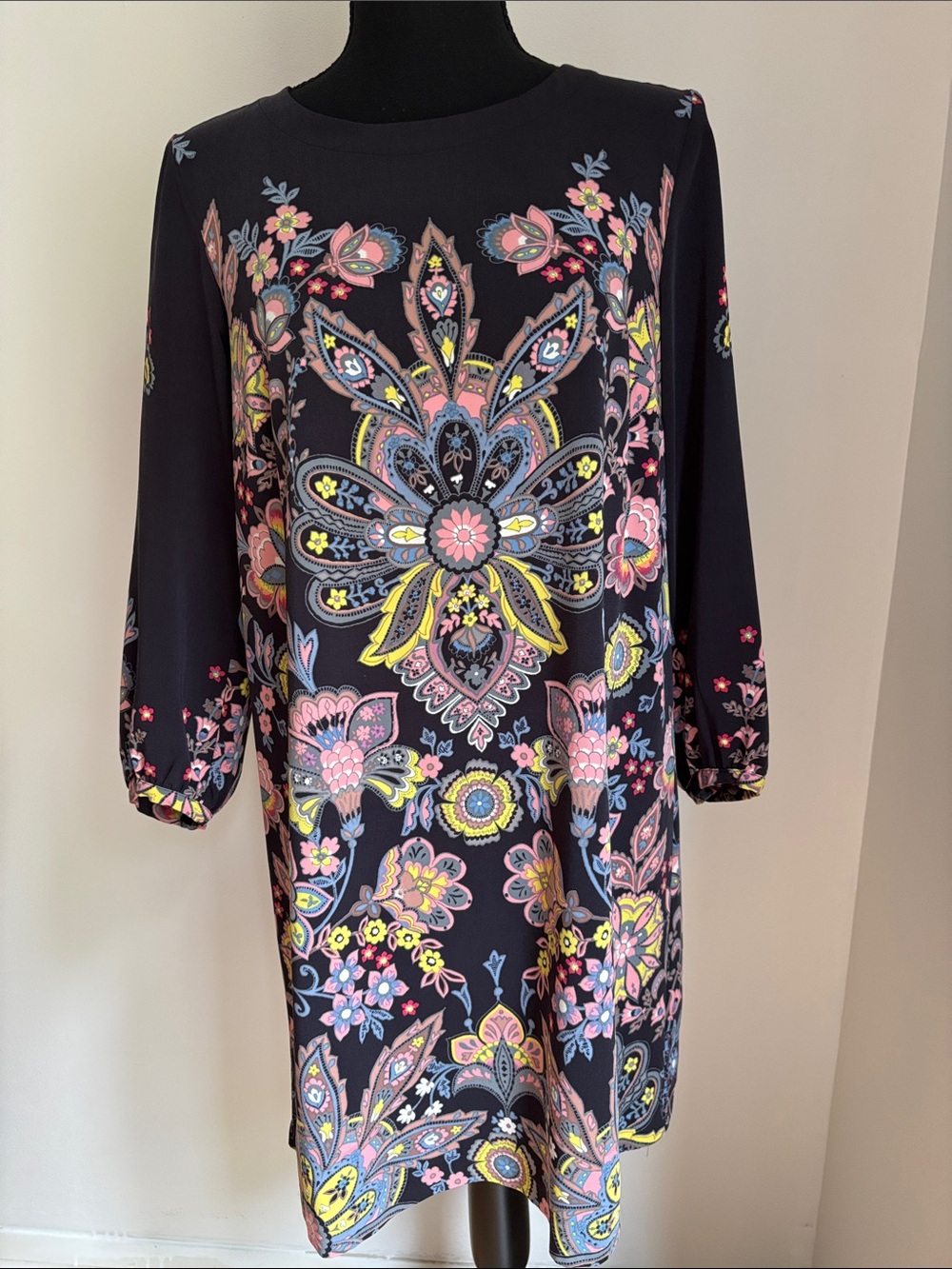 Stunning and Taylor Loft long sleeve sheath dress dark navy pink design SP